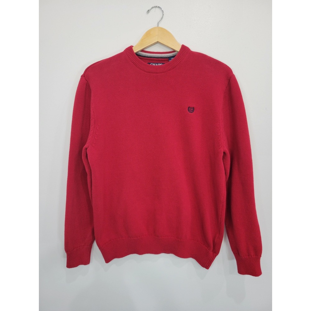 Chaps Men's Red Knit Crew Neck Sweater Casual Classic Top L 100% Cotton Jumper
